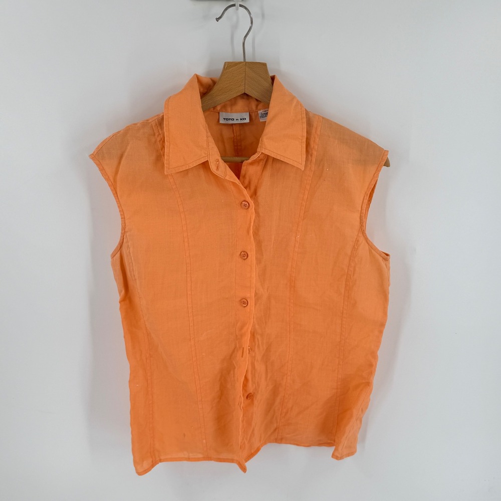 TOTO n KO Sleeveless Button Down Orange Size 8 Linen Summer Coastal Minimalist
